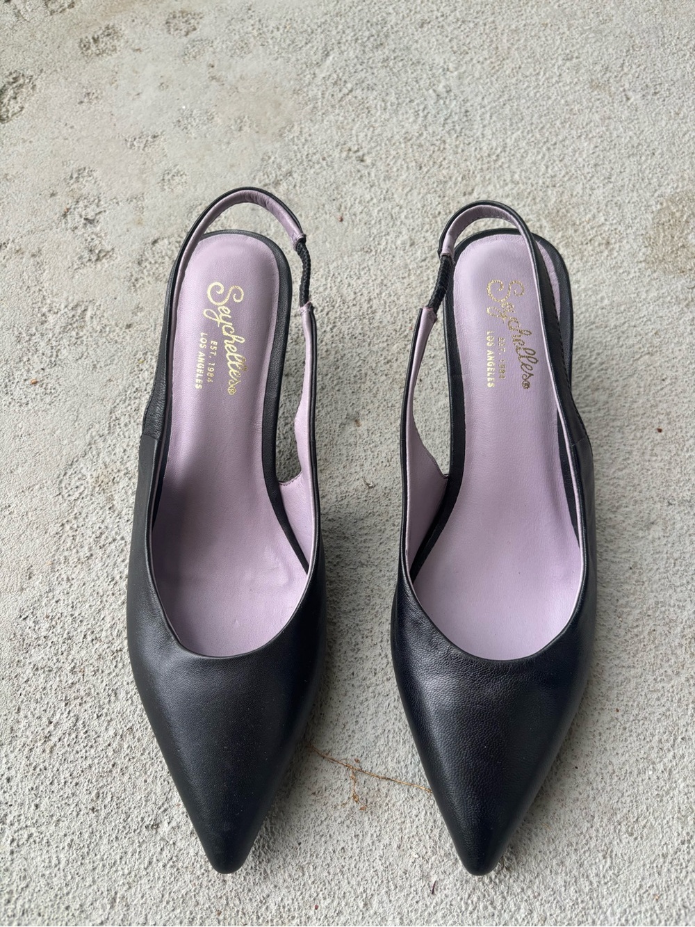SEYCHELLES Brooklyn Slingback Heels Black Leather Pumps Size 6 - Picture 2 of 10